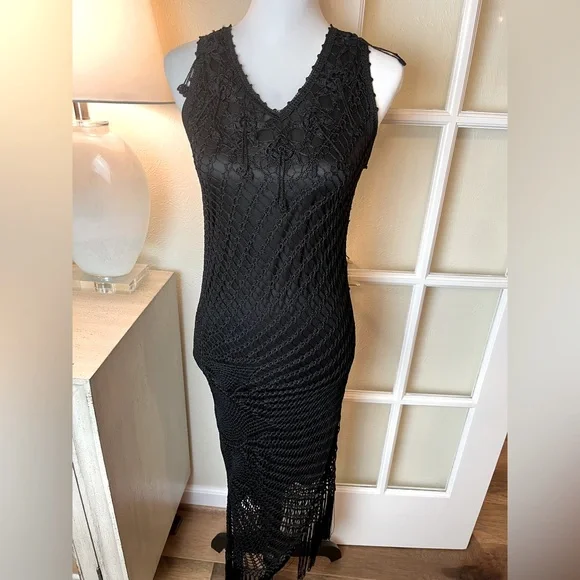 Papillon Blanc | Dresses | Y2k Flapper Crochet Maxi Dress Wfringe  Asymmetrical Hem Line | Poshmark